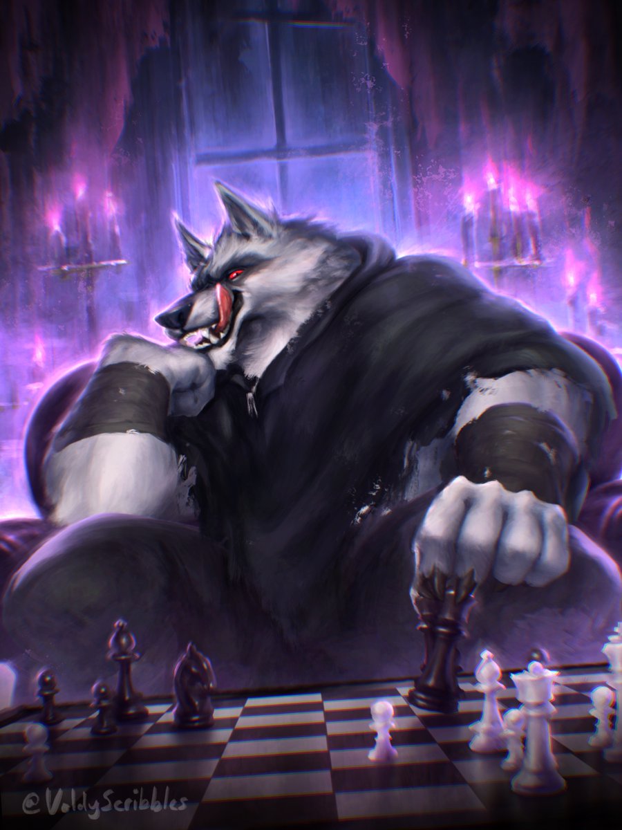 (1/2) Your life hangs in the balance of mere black and white pieces on the board. You feel that dizzying feeling, your visions blurring, your hand quivering, your heart thumping . You stare down death as he stares at you. 

He licks his chops, picking up his queen...