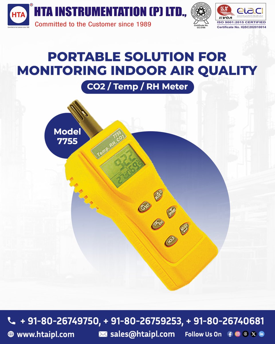 htaipl's tweet image. HTAIPL’s CO2 / Temp / RH Meter helps in real-time indoor air quality monitoring! 

📲 Call: + 91-80-26749750, + 91-80-26759253, + 91-80-26740681
🌐htaipl.com/shop/portable-…

#htaipl #airqualitymonitor #temperaturehumiditysensor #indoorairquality