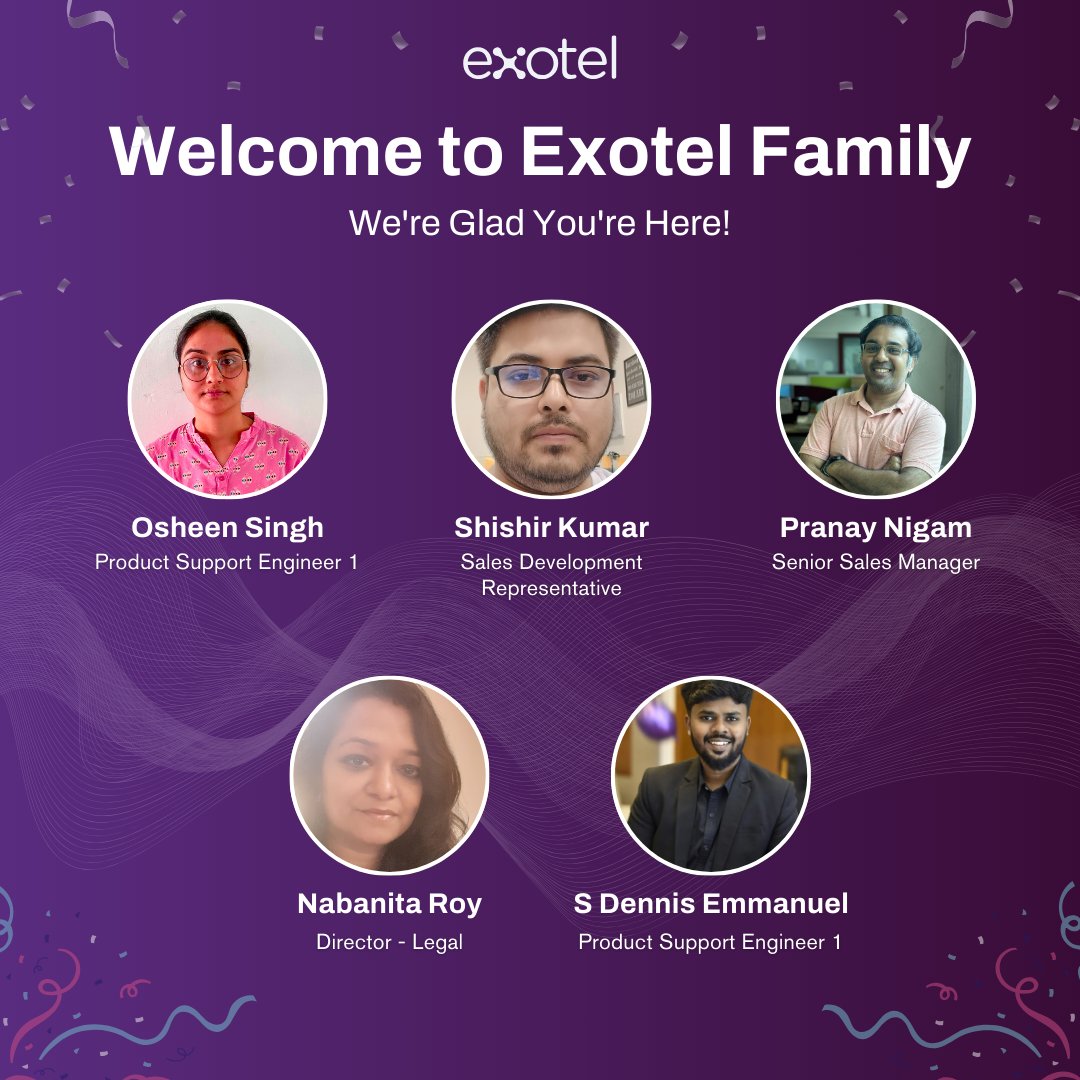 Welcoming Our Newest Exotel Stars!

A big, enthusiastic welcome to the newest members of the Exotel family!

We’re thrilled to have you on board as we continue shaping the future of customer engagement with AI-powered conversations.

At Exotel, we believe in innovation,