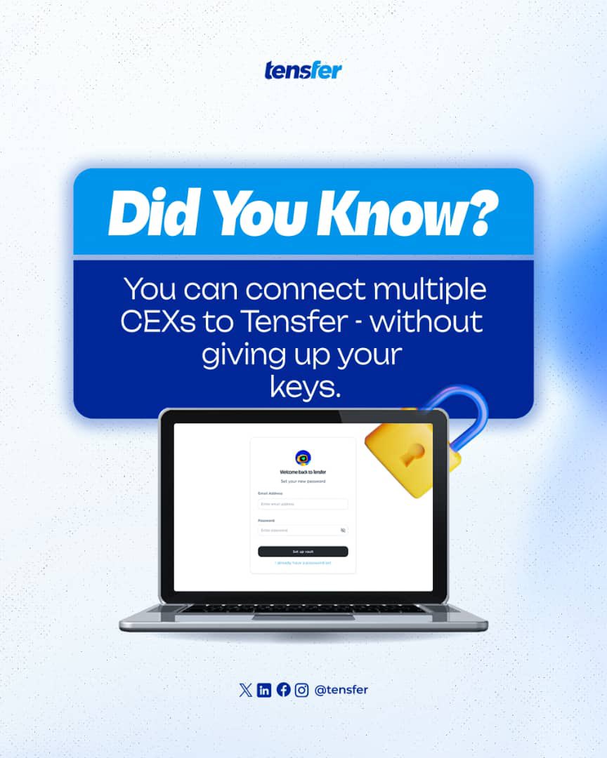 Tensfer simplifies your crypto experience by allowing you to connect multiple CEXs without compromising
your security.
Your keys remain yours, ensuring full control over your assets. Simplify your crypto life with Tensfer today
#cefi #cryptowallet #bitcoin #ethereum #defi