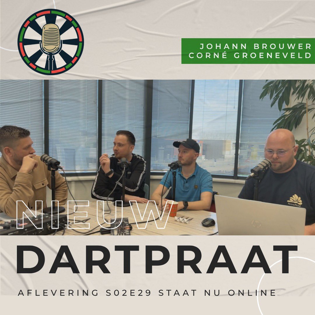 Dartpraat (@dartpraat) on Twitter photo ๐๏ธ ๐๐ฎ๐ฟ๐๐ฝ๐ฟ๐ฎ๐ฎ๐
๐ง Seizoen 2 | Aflevering 29
๐ฃ๏ธ Johann Brouwer & Cornรฉ Groeneveld
๐  <a href="/NDBdarts/">NederlandseDartsBond</a> 
๐ฐ Prijzengeld te hoog?
๐ฅ Het regende gouden medailles
๐ฟ Majorwinnaar Josh Rock
๐ฆ๐บ Nog een Premier League
๐ง ๐บ Dartpraat.nl ๐๏ธ ๐๐ฎ๐ฟ๐๐ฝ๐ฟ๐ฎ๐ฎ๐
๐ง Seizoen 2 | Aflevering 29
๐ฃ๏ธ Johann Brouwer & Cornรฉ Groeneveld
๐  <a href="/NDBdarts/">NederlandseDartsBond</a> 
๐ฐ Prijzengeld te hoog?
๐ฅ Het regende gouden medailles
๐ฟ Majorwinnaar Josh Rock
๐ฆ๐บ Nog een Premier League
๐ง ๐บ Dartpraat.nl