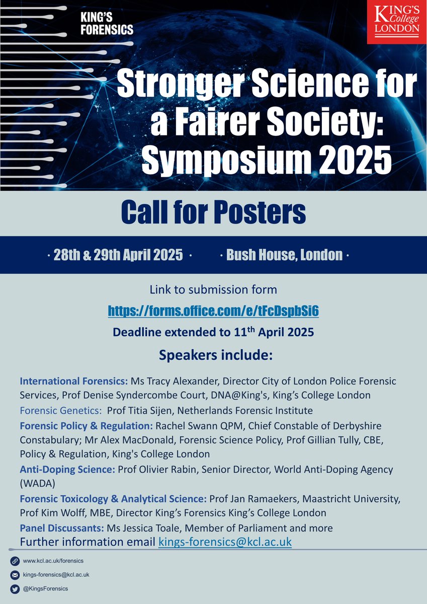 King's Forensics (@kingsforensics) on Twitter photo Good news extended deadline to submit your form <a href="/KingsForensics/">King's Forensics</a> <a href="/kingsmedicine/">King's Faculty of Life Sciences & Medicine</a> #CallforPosters #Symposium2025 Good news extended deadline to submit your form <a href="/KingsForensics/">King's Forensics</a> <a href="/kingsmedicine/">King's Faculty of Life Sciences & Medicine</a> #CallforPosters #Symposium2025