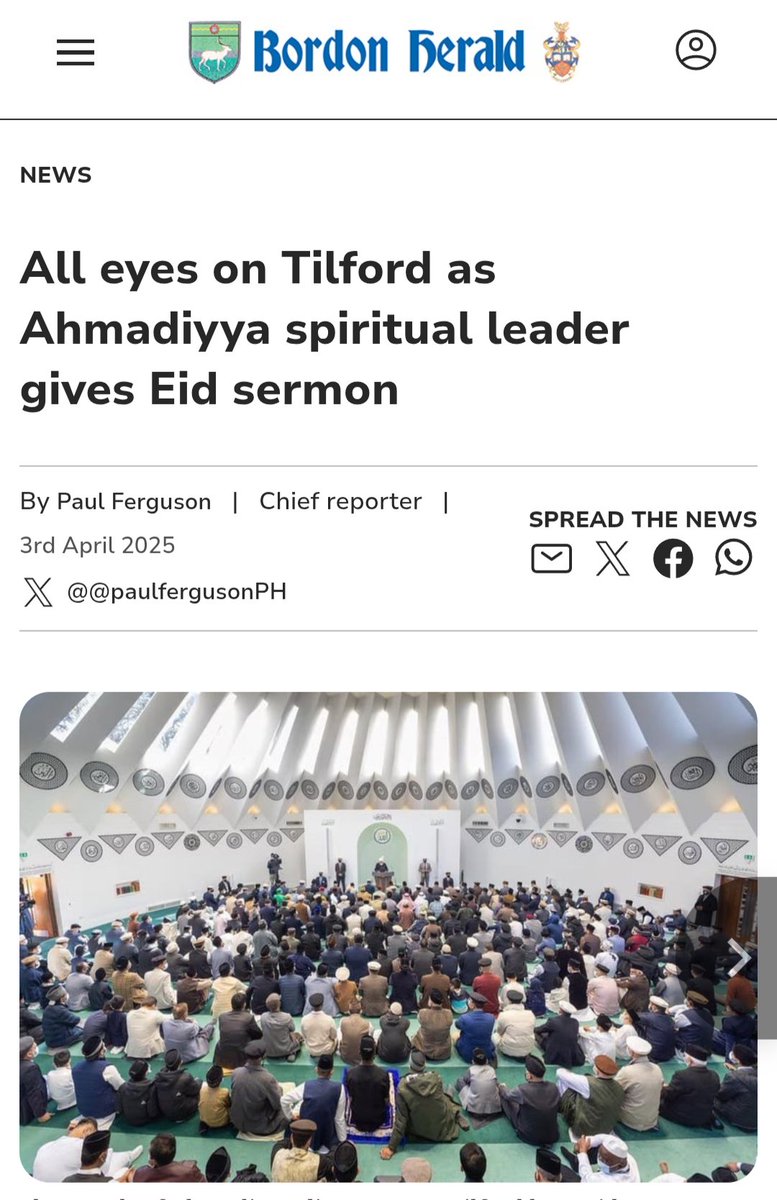 pressahmadiyya's tweet image. Coverage by Bordon Herald of His Holiness Hazrat Mirza Masroor Ahmad's Eid Sermon earlier this week. 

bordonherald.com/news/all-eyes-…