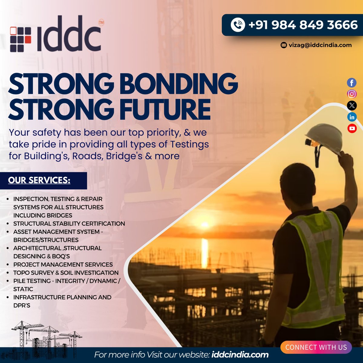 iddcengineers's tweet image. Iddc Engineers Strong Bonding, Strong Future.Your Safety is Our Top Priority.
📞 Contact Us: +91 984 849 3666
#IDDCEngineers #StructuralTesting #BuildingSafety #RoadTesting #BridgeInspection