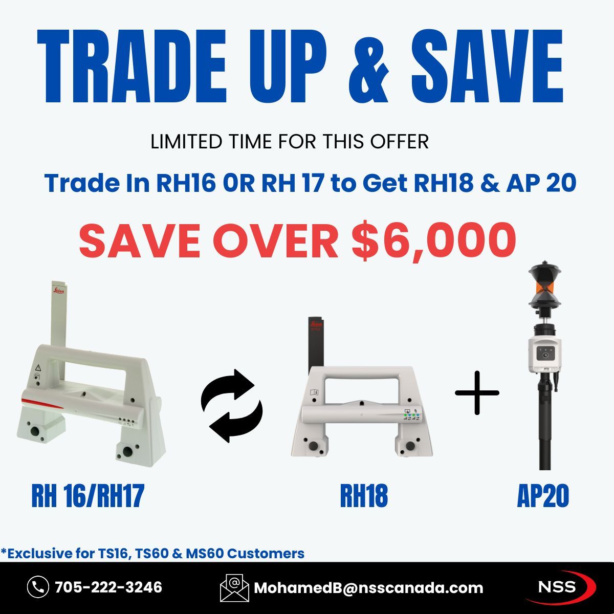 NSS Canada π¨π¦ (@nsscanadainc) on Twitter photo Upgrade Your Equipment & Save Big! π¨
β¨ Upgrade from RH16/RH17 β RH18 & AP20 and enjoy over $6,000 in savings! πΈ
π Contact Mohamed, Our BDM- Geomatics, at 705.744.3246 ext 223 or MohamedB@nsscanada.com now to learn more and take advantage of this limited-time offer! Upgrade Your Equipment & Save Big! π¨
β¨ Upgrade from RH16/RH17 β RH18 & AP20 and enjoy over $6,000 in savings! πΈ
π Contact Mohamed, Our BDM- Geomatics, at 705.744.3246 ext 223 or MohamedB@nsscanada.com now to learn more and take advantage of this limited-time offer!