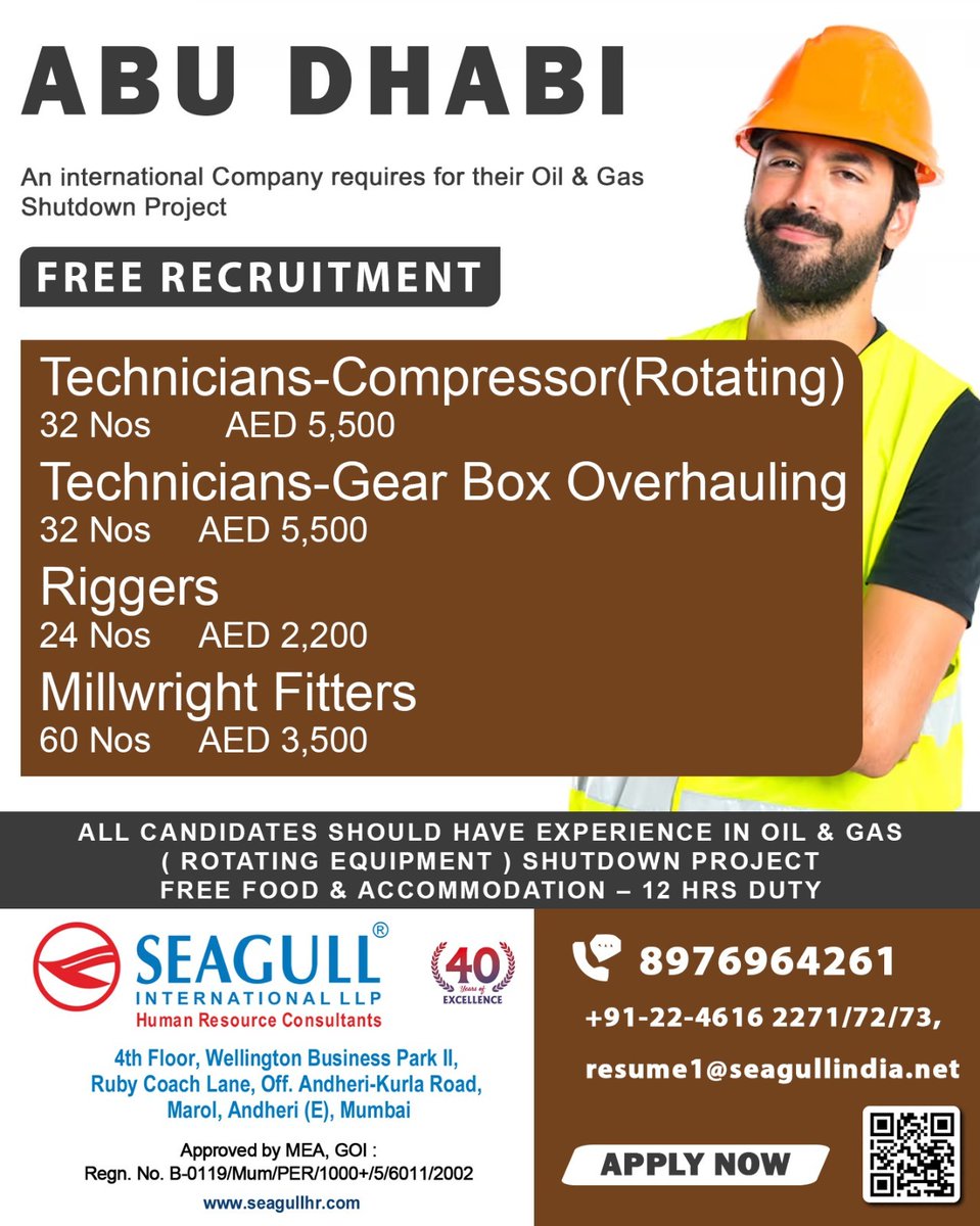 hrd1_seagull's tweet photo. 🇦🇪Abu Dhabi Jobs
✔Free Recruitment
📍Location - Mumbai
.
.
#abudhabijobs #techniciancompressor #rigger #millwrightfitter https://t.co/GAmAd7GKHy