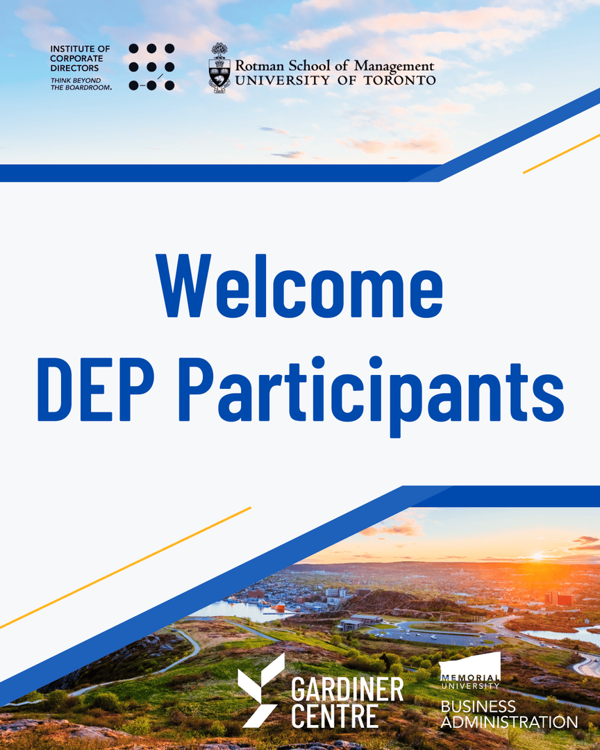 Welcome (or welcome back!) to all participants of #DirectorsEducationProgram, Cohort 4—we’re thrilled to have you with us and wish you great success on this journey of governance and leadership!👏

#ExecutiveEducation 

<a href="/ICDCanada/">Institute of Corporate Directors</a> <a href="/rotmanschool/">Rotman School</a> <a href="/MUNBusiness/">MUN Business</a>