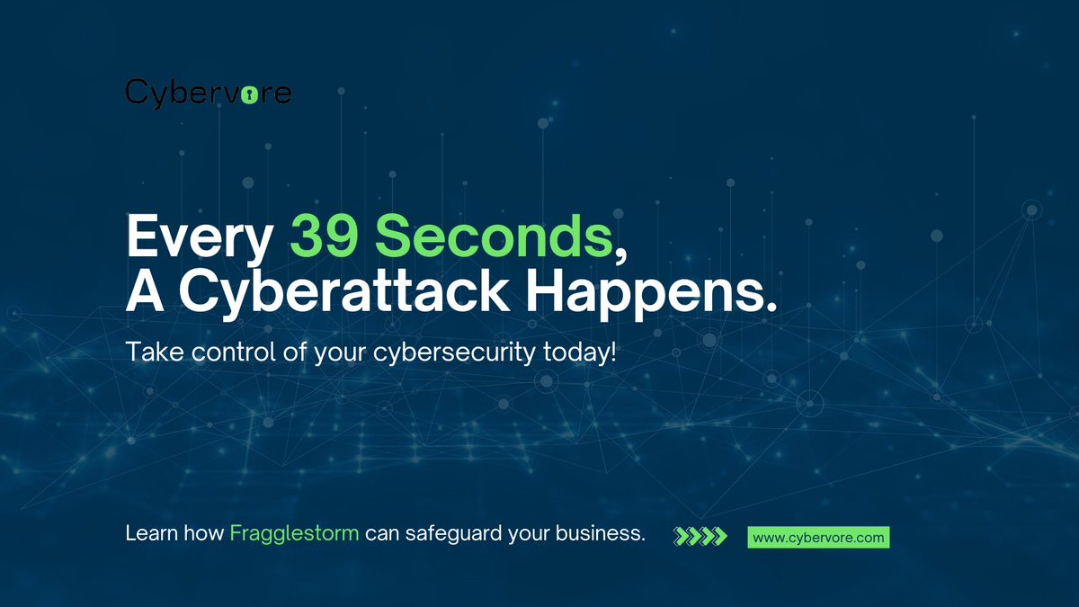 Cybervore_Inc's tweet image. A cyberattack happens every 39 seconds—don’t be the next target. Fragglestorm uses AES 256-bit encryption & patented fragmentation to keep your business safe. Stay protected before it’s too late! 🛡️#Cybervore #Fragglestorm #DataFragmentation #BusinessSecurity