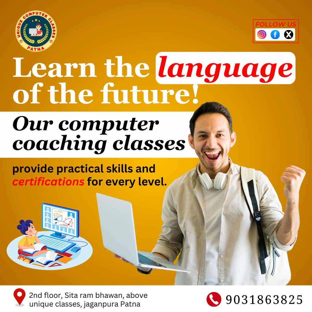 uniquecomputer0's tweet image. Learn the language of the future with Unique Computer Classes.
Gain practical skills and certifications for every level. Start your journey in the world of technology today.

#UniqueComputerClasses #ComputerSkills #TechEducation #LearnToCode #CareerGrowth