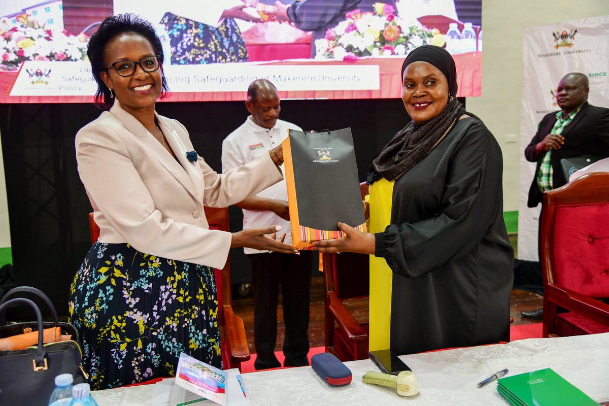 Makerere's tweet photo. Rt. Hon. @RukiaNakadama has officially launched the #Safeguarding Policy, describing it as a bold, decisive step by Makerere to ensure a safe, #inclusive & respectful environment for all members of the University community. She urged all stakeholders to collaborate & ensure effective implementation of the same.