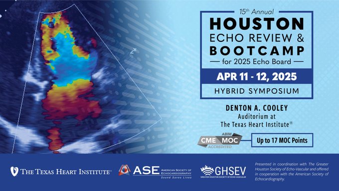 🗓️The Houston #EchoFirst Review &amp; Boot Camp kicks off in just 1 week!
💻 Join us in person or virtually from anywhere + on-demand access after the event
📚 Up to 18.50 MOC points 
🌟 Expert faculty
🎟️ @ase360 &amp; GHSEV members save 20%
✅ Register now: texasheart.org/echobootcamp20…