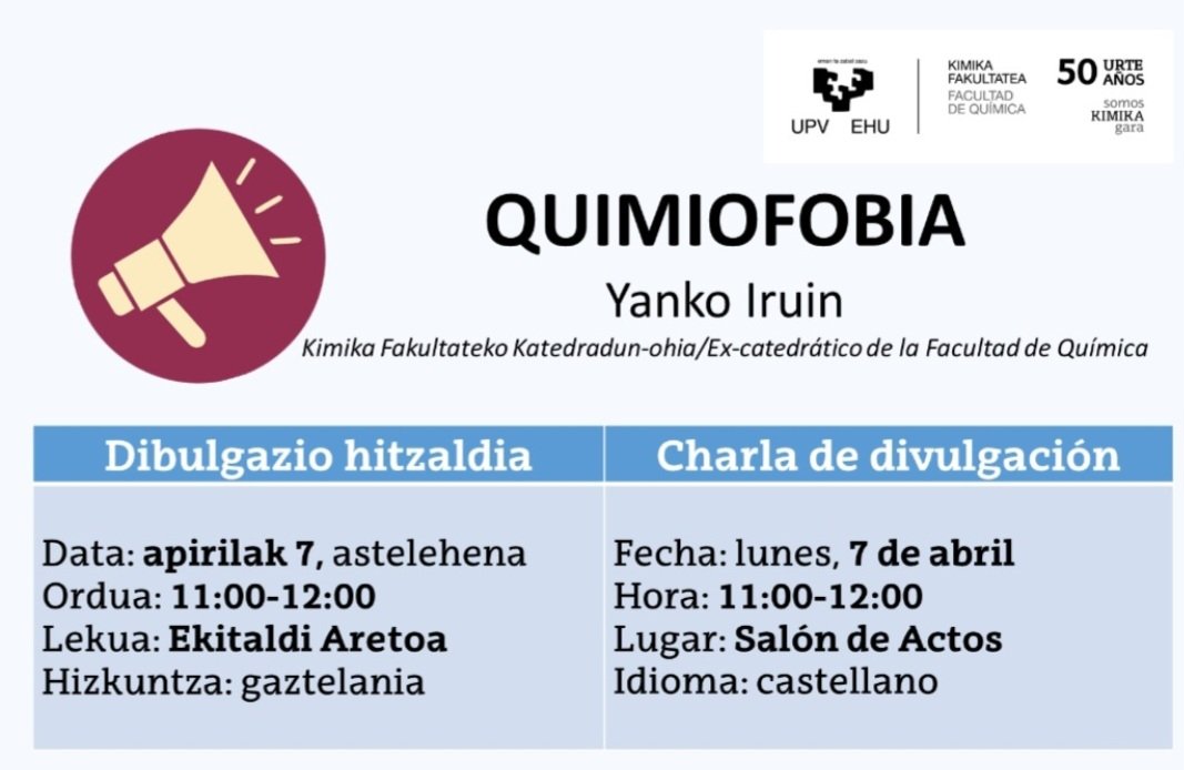 Hitzaldia / Charla Yanko Iruin
📅 Apirilak 7 / 7 de abril
📌 Ekitaldi Aretoan / Salón de Actos🕛 11:00