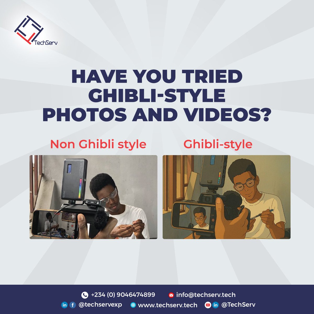 techservexp's tweet image. Have you tried Ghibli-style photos and videos yet? If not, when are you going to give it a go?

Funke Akindele Electricity 2baba Lagos Julius Abure Rema Simi Anambra Labour Party Fulani North P Square Kevin De Bruyne Supreme Court Manchester City Walls Farming Riggs Maggi Oxlade
