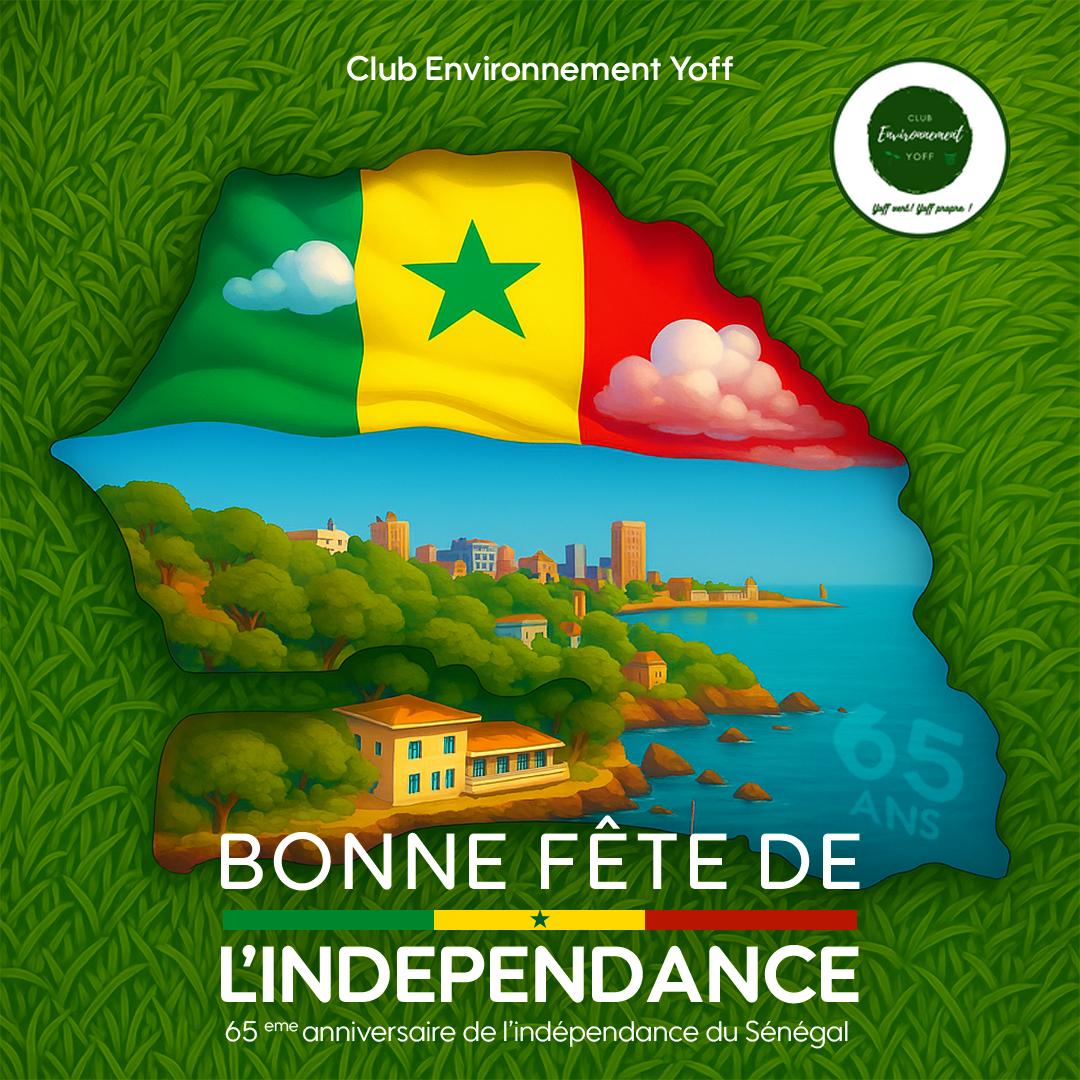Le Club Environnement Yoff souhaite bonne fête de l’indépendance à tout le peuple sénégalais !
Que cette journée soit remplie de fierté, de joie et d’unité.
Ensemble, célébrons notre belle nation, notre culture et notre liberté.
Vive le Sénégal !
#independanceday 
#senegal