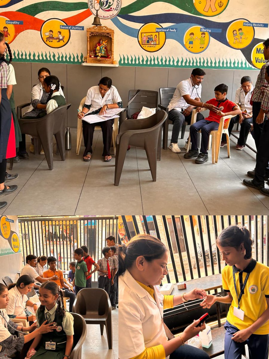 MySuratMySMC's tweet image. Comprehensive  health check-up and hemoglobin (Hb) assessment was successfully  conducted by the RBSK team at school. The initiative aimed at early  identification of health concerns among children to ensure timely care and intervention. #RBSK #childhealth #healthscreening #SMC