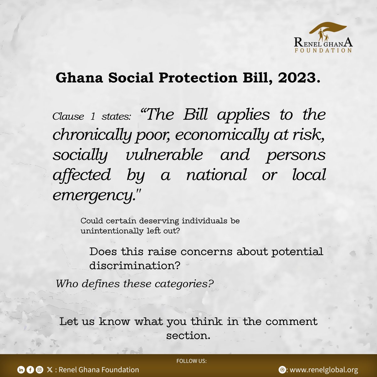 Renel_GF's tweet image. 𝐃𝐨 𝐲𝐨𝐮 𝐭𝐡𝐢𝐧𝐤 𝐭𝐡𝐞 𝐒𝐨𝐜𝐢𝐚𝐥 𝐏𝐫𝐨𝐭𝐞𝐜𝐭𝐢𝐨𝐧 𝐁𝐢𝐥𝐥 𝐟𝐚𝐢𝐫𝐥𝐲 𝐢𝐧𝐜𝐥𝐮𝐝𝐞𝐬 𝐞𝐯𝐞𝐫𝐲𝐨𝐧𝐞 𝐢𝐧 𝐧𝐞𝐞𝐝?

Share your thoughts in the comments!
#PolicyForChange #EquityForAll #SocialProtectionBill #InclusiveGrowth