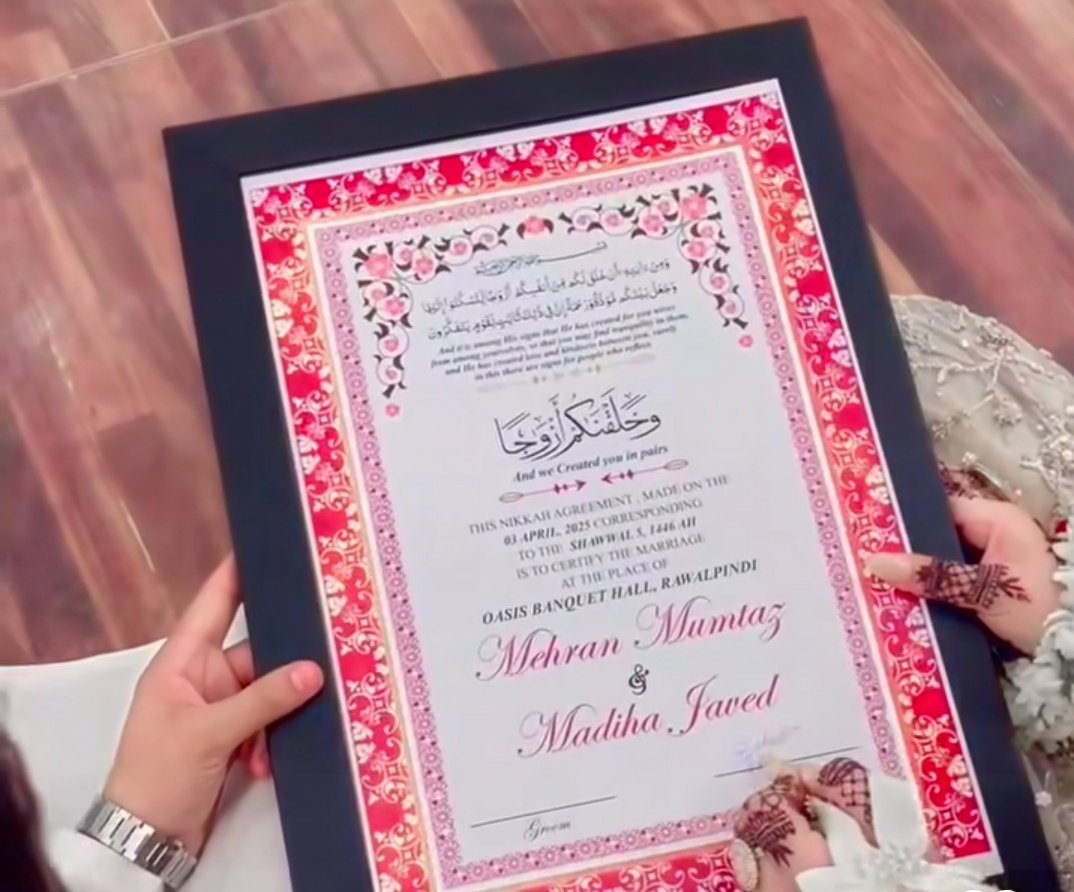 HelloKiranKhan's tweet photo. 🛑Pakistani cricketer @mehranmum has started a new chapter of his life as he ties the knot. His bride #madiha beautifully wrote #Mehran in her mehndi. Wishing the couple a lifetime filled with happiness, love, and blessings. https://t.co/79YPxeobD1