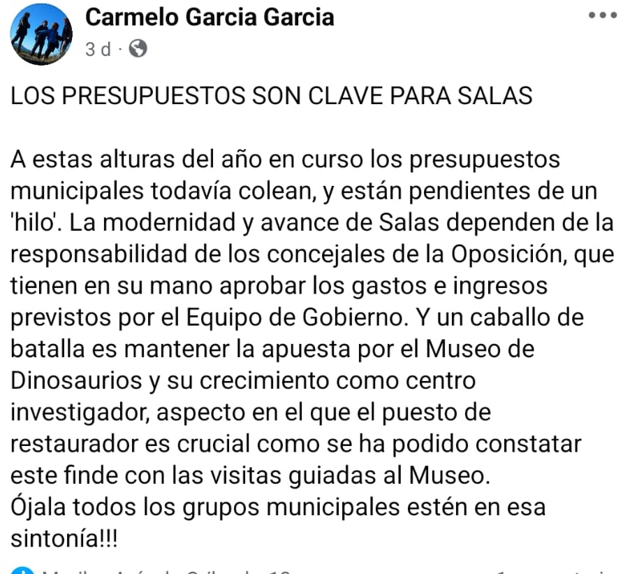 Por favor, difusión!!! 
Salas de los Infantes corre el riesgo de quedarse sin la figura de la Restauradora. Todo por rencillas entre partidos políticos.
Comentad y moved!! 💪🦖🦕 
Excavadores, colaboradores del Museo, todos a una!! 
<a href="/MDinosaurios/">Museo de Dinosaurios</a>