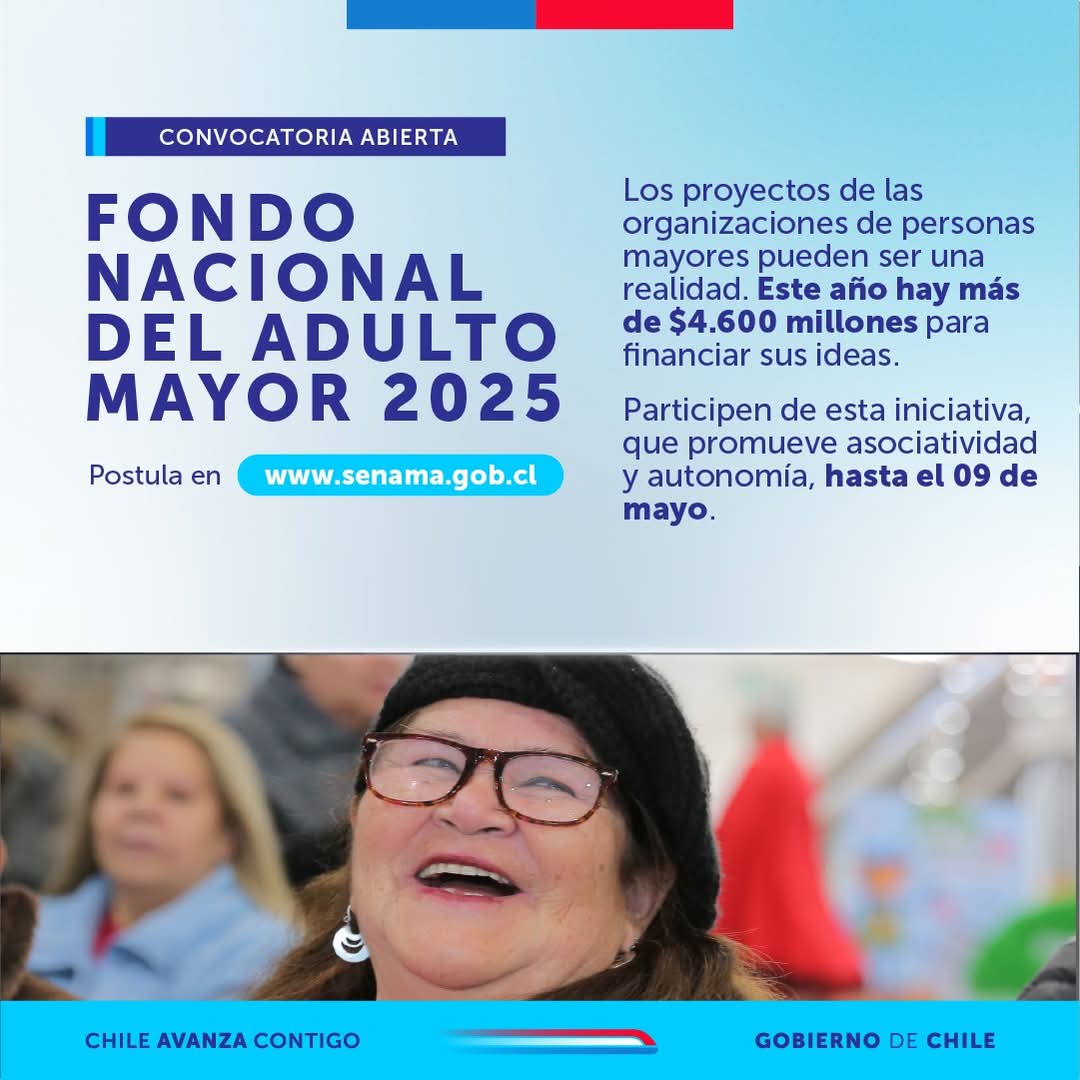 Atención organizaciones de personas mayores. Ya está disponible la plataforma para postular al #FondoNacional de SENAMA. 

Organízate en tu club y participa hasta el mediodía del 09 de mayo en senama.gob.cl