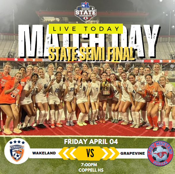Texas UIL SPORTS (@texasuil_sport) on Twitter photo 🚨⭐️State Semifinal
Grapevine vs Wakeland
📺Livestream: bit.ly/4iOujG9
🗓 | Friday 04/4
🕖| 7p.
<a href="/wakelandgsoc/">Wakeland Girls Soccer</a> <a href="/WakelandHS/">Wakeland High School</a> <a href="/Lillysoccer19/">Lilly</a> <a href="/coachjwhoward/">Jim Howard</a> <a href="/coach_isom60/">Coach Isom</a> <a href="/MullensSariah/">Sariah Mullens</a> <a href="/claire_manis1/">Claire Manis</a> <a href="/WakelandVB/">Wakeland Volleyball</a> <a href="/carriegarten/">Carrie Barton-Garten</a> <a href="/averyjarmstrong/">Avery Armstrong</a> <a href="/SofiRod2026/">2026|Sofia Rodriguez|FCDallas 08/07 NL#22|DEFENDER</a> 🚨⭐️State Semifinal
Grapevine vs Wakeland
📺Livestream: bit.ly/4iOujG9
🗓 | Friday 04/4
🕖| 7p.
<a href="/wakelandgsoc/">Wakeland Girls Soccer</a> <a href="/WakelandHS/">Wakeland High School</a> <a href="/Lillysoccer19/">Lilly</a> <a href="/coachjwhoward/">Jim Howard</a> <a href="/coach_isom60/">Coach Isom</a> <a href="/MullensSariah/">Sariah Mullens</a> <a href="/claire_manis1/">Claire Manis</a> <a href="/WakelandVB/">Wakeland Volleyball</a> <a href="/carriegarten/">Carrie Barton-Garten</a> <a href="/averyjarmstrong/">Avery Armstrong</a> <a href="/SofiRod2026/">2026|Sofia Rodriguez|FCDallas 08/07 NL#22|DEFENDER</a>