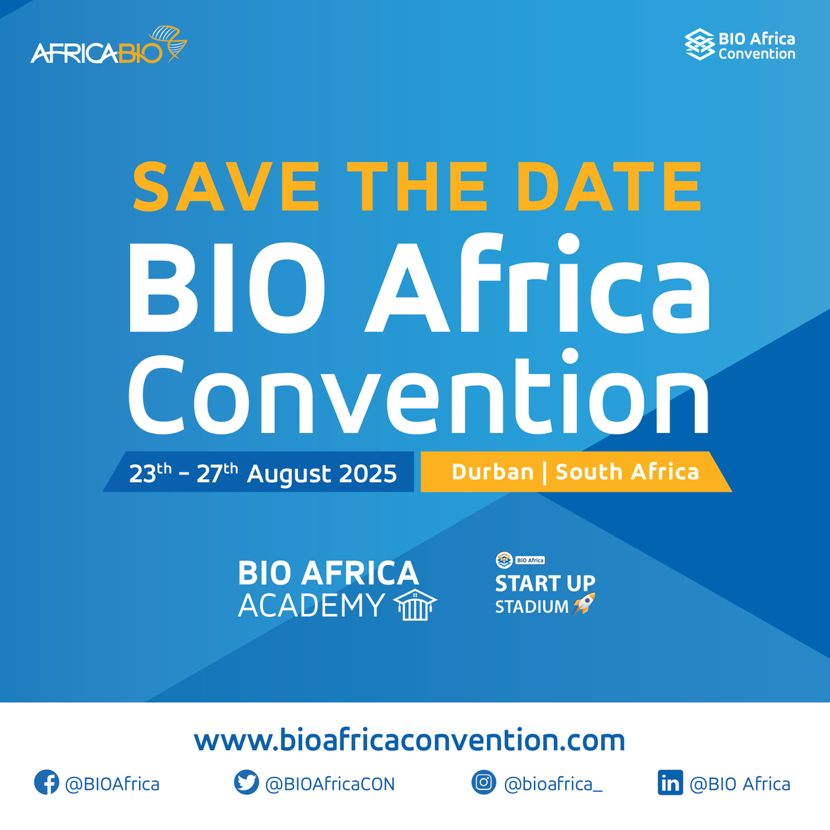 Registration will be opening soon. 

Visit our website for more information.
bioafricaconvention.com