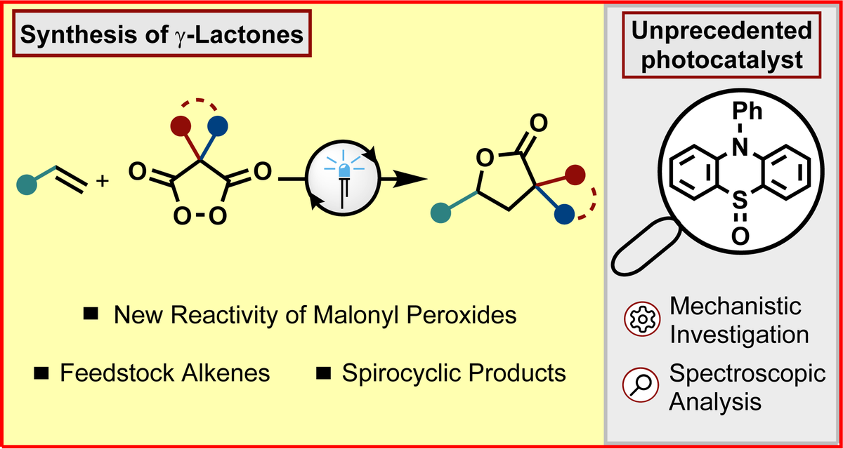 Phenothiazine sulfoxides aren't just oxidation products—they're photocatalysts! 🌟Together with the <a href="/WengerOliver/">Oliver Wenger</a> group, we investigated how they activate malonyl peroxides to synthesize γ-lactones from simple olefins.

Check it out in <a href="/J_A_C_S/">J. Am. Chem. Soc.</a> 👉doi.org/10.1021/jacs.5…