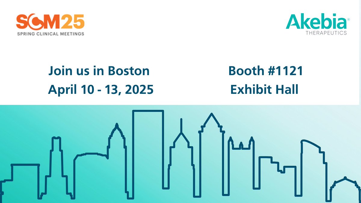 Akebia Therapeutics (@akebiatx) on Twitter photo We're getting ready for <a href="/nkf/">National Kidney Foundation</a> Spring Clinical Meetings 2025 in our own backyard in Boston! We’re eager to connect with the kidney community, review research and discuss the latest treatments for patients. Attending? Visit Akebia at Booth #1121 in the Exhibit Hall. We're getting ready for <a href="/nkf/">National Kidney Foundation</a> Spring Clinical Meetings 2025 in our own backyard in Boston! We’re eager to connect with the kidney community, review research and discuss the latest treatments for patients. Attending? Visit Akebia at Booth #1121 in the Exhibit Hall.