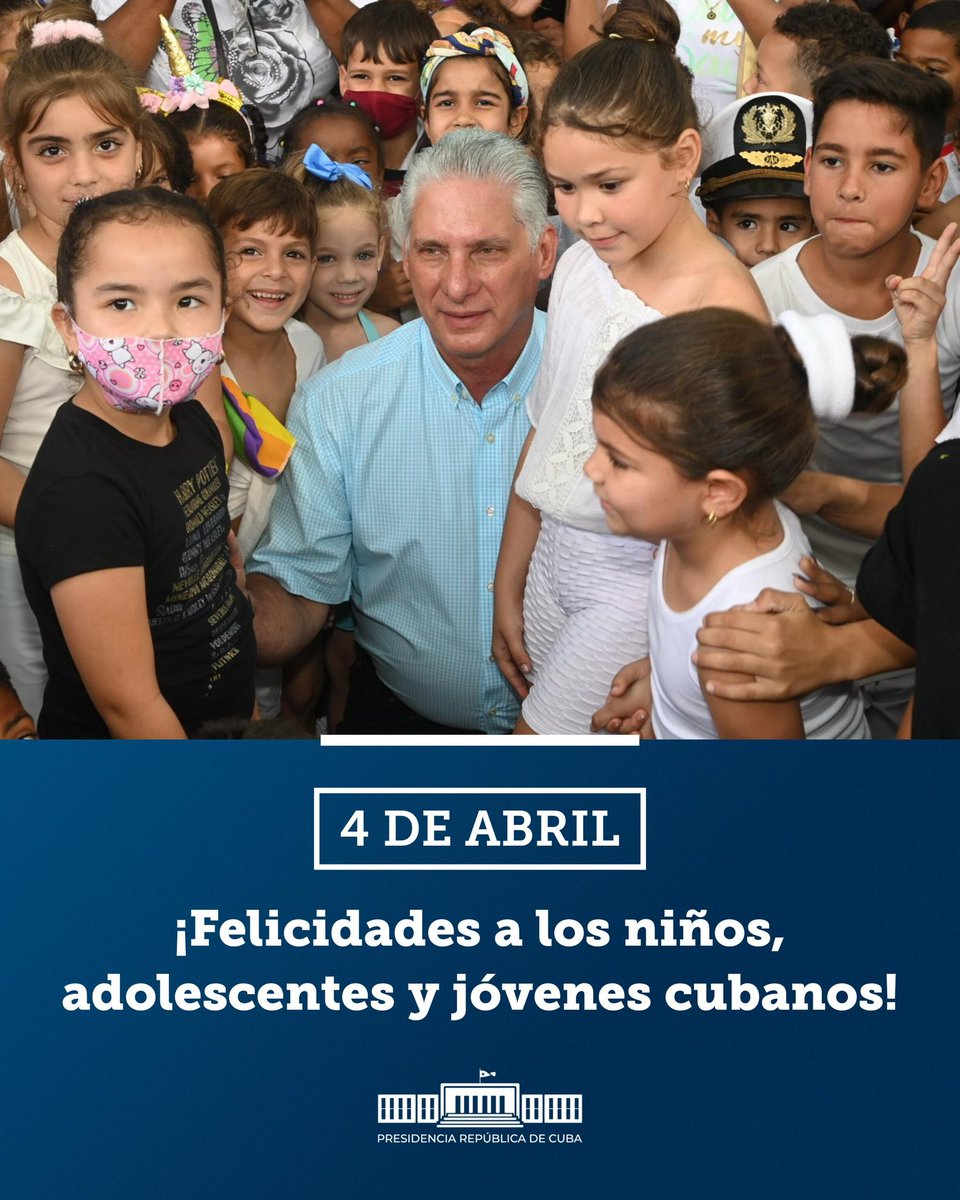 🇨🇺| Porque en #Cuba no hay nada más importante que los niños, los adolescentes y los jóvenes, y porque se trabaja sin descanso por su bienestar y desarrollo, tengan todos un:

 ¡Feliz 4 de abril! ❤️