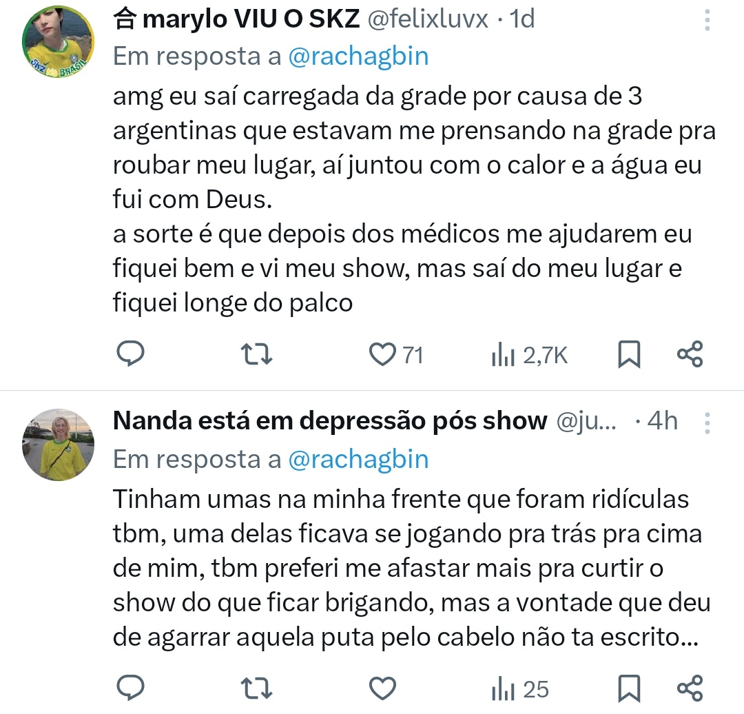 🚨 ATENÇÃO B-STAYS 

tá uma onda de estrangeiras  cometendo violência contra stays br que estavam no show do rio, vi vários relatos na tml de tentativa de r0ubo, agressões, piadas, entre outras situações, GRAVEM no show de SP, por que elas estão + 

#RESPECTFORBSTAYS