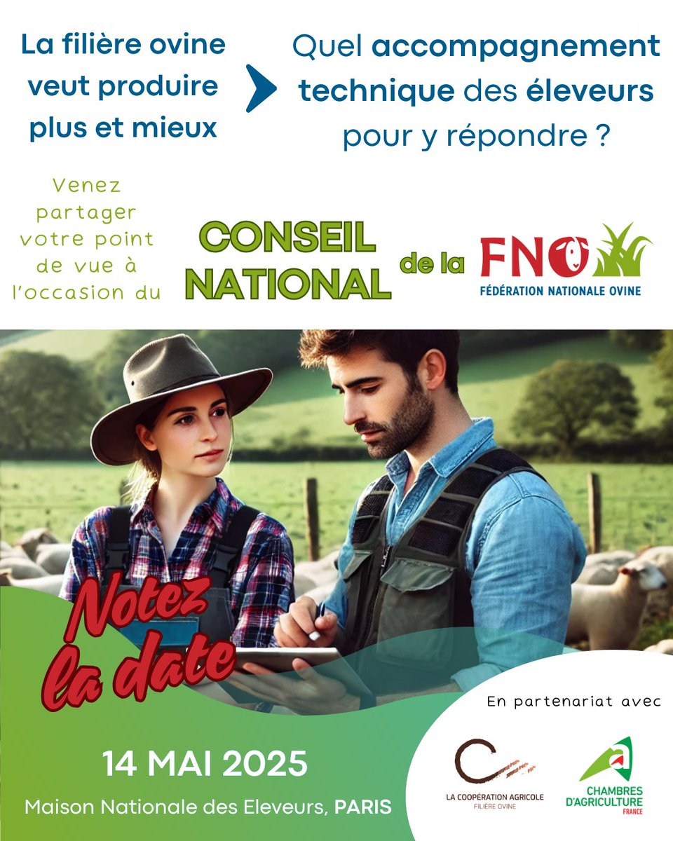 FNO (@eleveursovins) on Twitter photo 📅 Le 14 mai, la FNO organise son Conseil National avec @Coop_Agri & <a href="/ChambagriFrance/">Chambres d'agriculture France</a> autour de l’accompagnement technique des éleveurs 🐑
🎯 Objectif : produire plus et mieux avec @Interbev_Ovins & France Brebis Laitière.
🔄 Venez échanger avec nous ! 📅 Le 14 mai, la FNO organise son Conseil National avec @Coop_Agri & <a href="/ChambagriFrance/">Chambres d'agriculture France</a> autour de l’accompagnement technique des éleveurs 🐑
🎯 Objectif : produire plus et mieux avec @Interbev_Ovins & France Brebis Laitière.
🔄 Venez échanger avec nous !