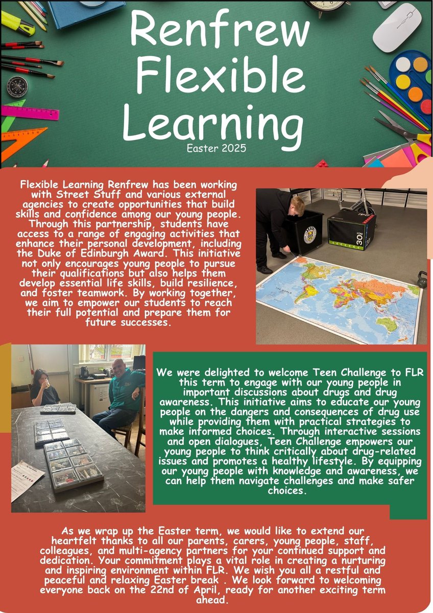 It’s been a busy term and as always our young people have been amazing superstars ⭐ wishing all our young people, their families and our colleagues and external agencies a restful Easter break. 🐣 <a href="/RenfrewFlexi/">FlexiRenfrew</a>