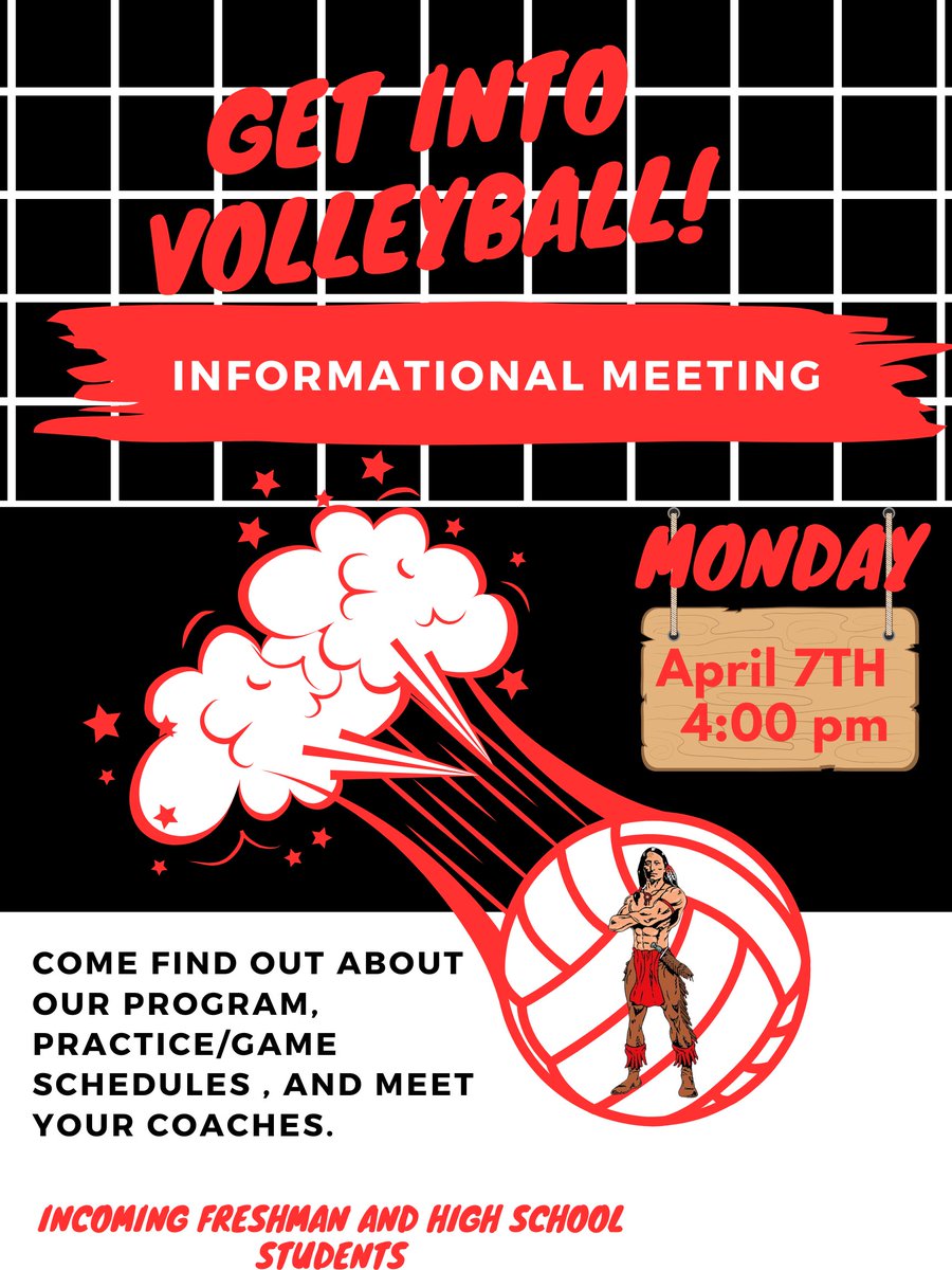 2025 Volleyball Interest Meeting on 4/7 in the Auditorium!  Go Indians!