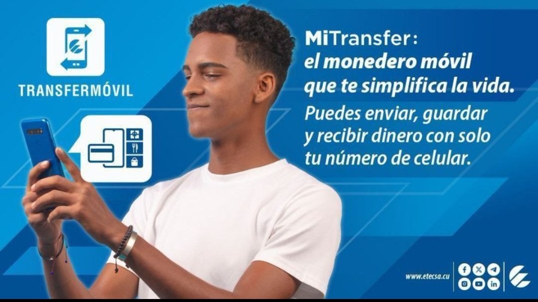 HanllelPR's tweet photo. Puedes sumarte a las bondades del #ComercioElectrónico 📲🛒🛍️ aunque no poseas tarjeta 💳 bancaria 🏦, ya que que @ETECSA_Cuba te da la posibilidad de realizar el pago de productos y servicios a través del #MonederoMiTransfer
#CubaPorLaTransformaciónDigital https://t.co/7DBQUwdaDD