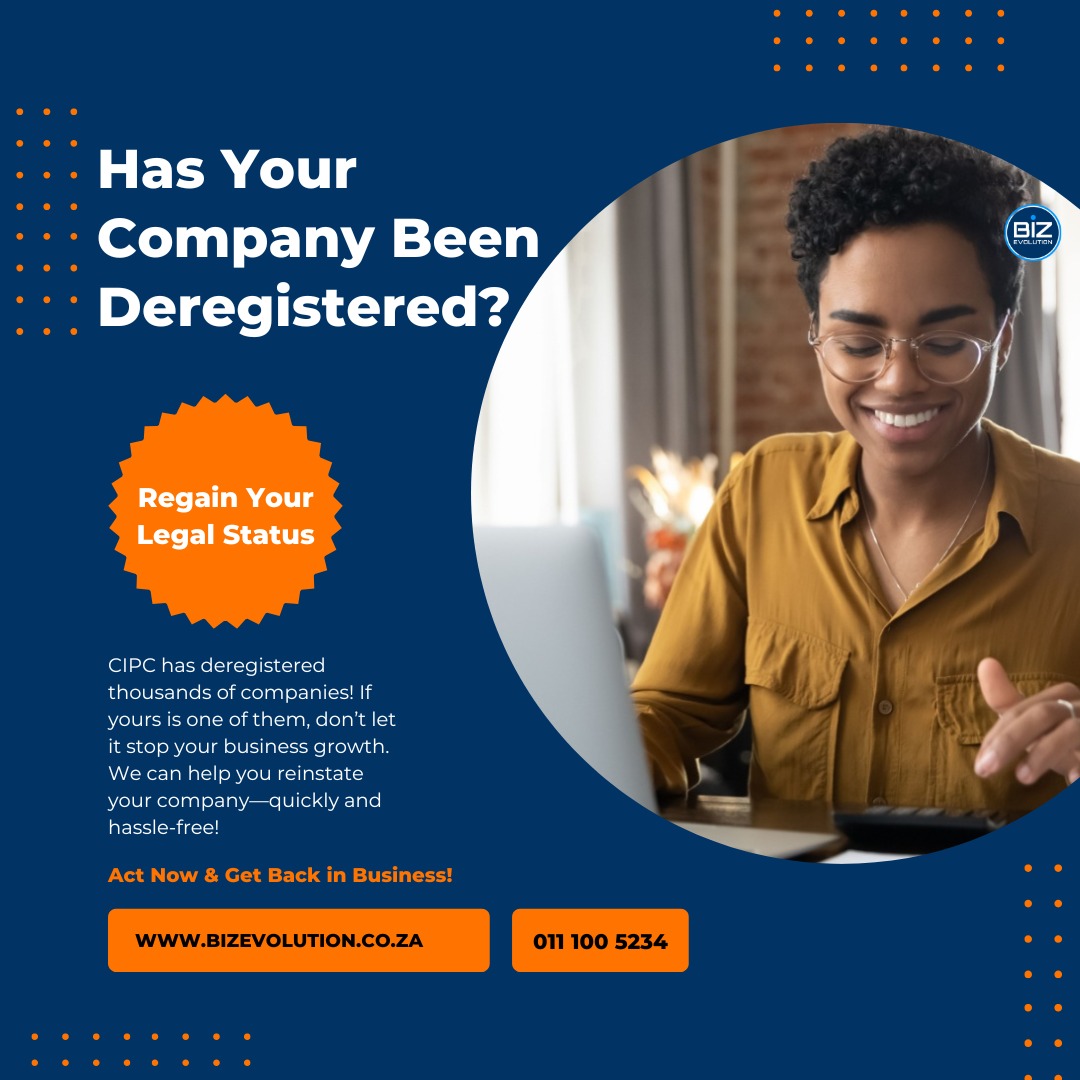 BizEvolutionSA's tweet image. 🚨 Has CIPC Deregistered Your Company? We Can Fix It! 🚨

Losing your legal status means no trading, no contracts, no funding—but we’ve got you covered! ✅

🔗 Reinstate Now: rb.gy/v2ayvp

 #CompanyReinstatement #BizEvolution #CIPC #NedbankCup #R100Million #RHODurban