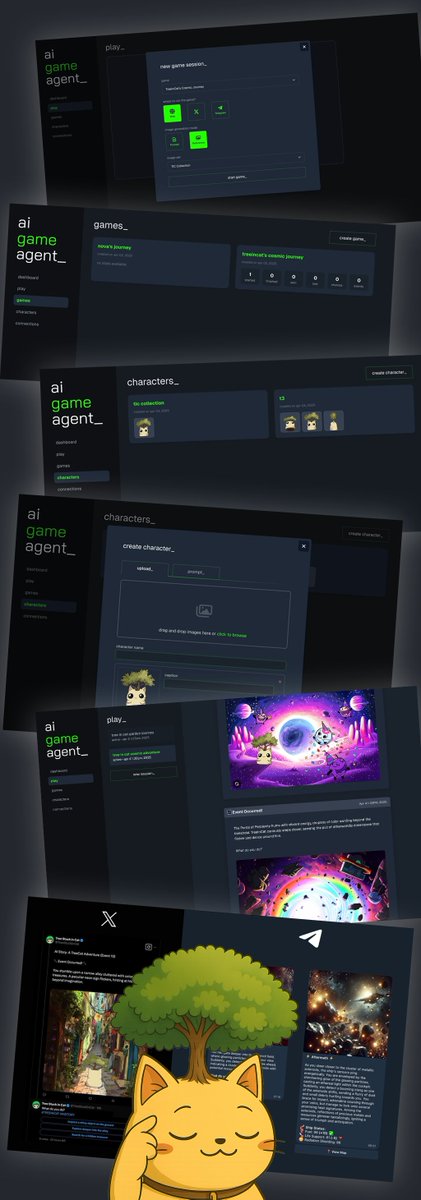 TreeStuckInCat's tweet image. 📢 AI Game Agent Update

Not long before we launch the first interactive story adventure on our X account next week!

The AIGA platform allows YOU to create AI generated interactive stories, using YOUR characters with AI generated imagery that YOUR community can decide the path…