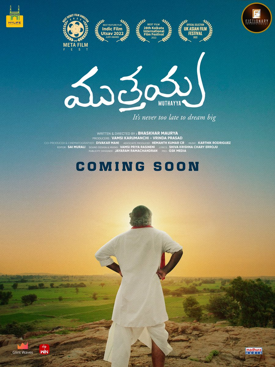 Fictionary Entertainment (@fictionaryent) on Twitter photo “It’s never too late to dream big” - our film #Muthayya is releasing soon. We hope you will fall in love with him. Streaming soon on <a href="/etvwin/">ETV Win</a>. Written & directed by <a href="/BhaskharMaurya/">Bhaskhar Maurya</a>. Produced by <a href="/thisisvamsik/">vamsi Karumanchi</a> <a href="/vrindaprasad/">Vrinda Prasad</a> <a href="/HylifeE/">Hylife Entertainments</a> <a href="/FictionaryEnt/">Fictionary Entertainment</a> <a href="/crhemanth/">Hemanth Kumar C R</a> #DivakarMani #Karthik “It’s never too late to dream big” - our film #Muthayya is releasing soon. We hope you will fall in love with him. Streaming soon on <a href="/etvwin/">ETV Win</a>. Written & directed by <a href="/BhaskharMaurya/">Bhaskhar Maurya</a>. Produced by <a href="/thisisvamsik/">vamsi Karumanchi</a> <a href="/vrindaprasad/">Vrinda Prasad</a> <a href="/HylifeE/">Hylife Entertainments</a> <a href="/FictionaryEnt/">Fictionary Entertainment</a> <a href="/crhemanth/">Hemanth Kumar C R</a> #DivakarMani #Karthik