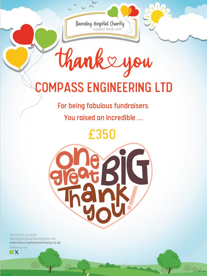 Compass Engineering Ltd (@compasssteel) on Twitter photo We are thrilled to champion our local charities, and are proud to support the vital work of <a href="/BHNFTCharity/">Barnsley Hospital Charity</a> Children's Ward. Our recent Β£350 donation will make a meaningful difference, providing comfort and cutting-edge equipment, while also fuelling ground breaking research. We are thrilled to champion our local charities, and are proud to support the vital work of <a href="/BHNFTCharity/">Barnsley Hospital Charity</a> Children's Ward. Our recent Β£350 donation will make a meaningful difference, providing comfort and cutting-edge equipment, while also fuelling ground breaking research.