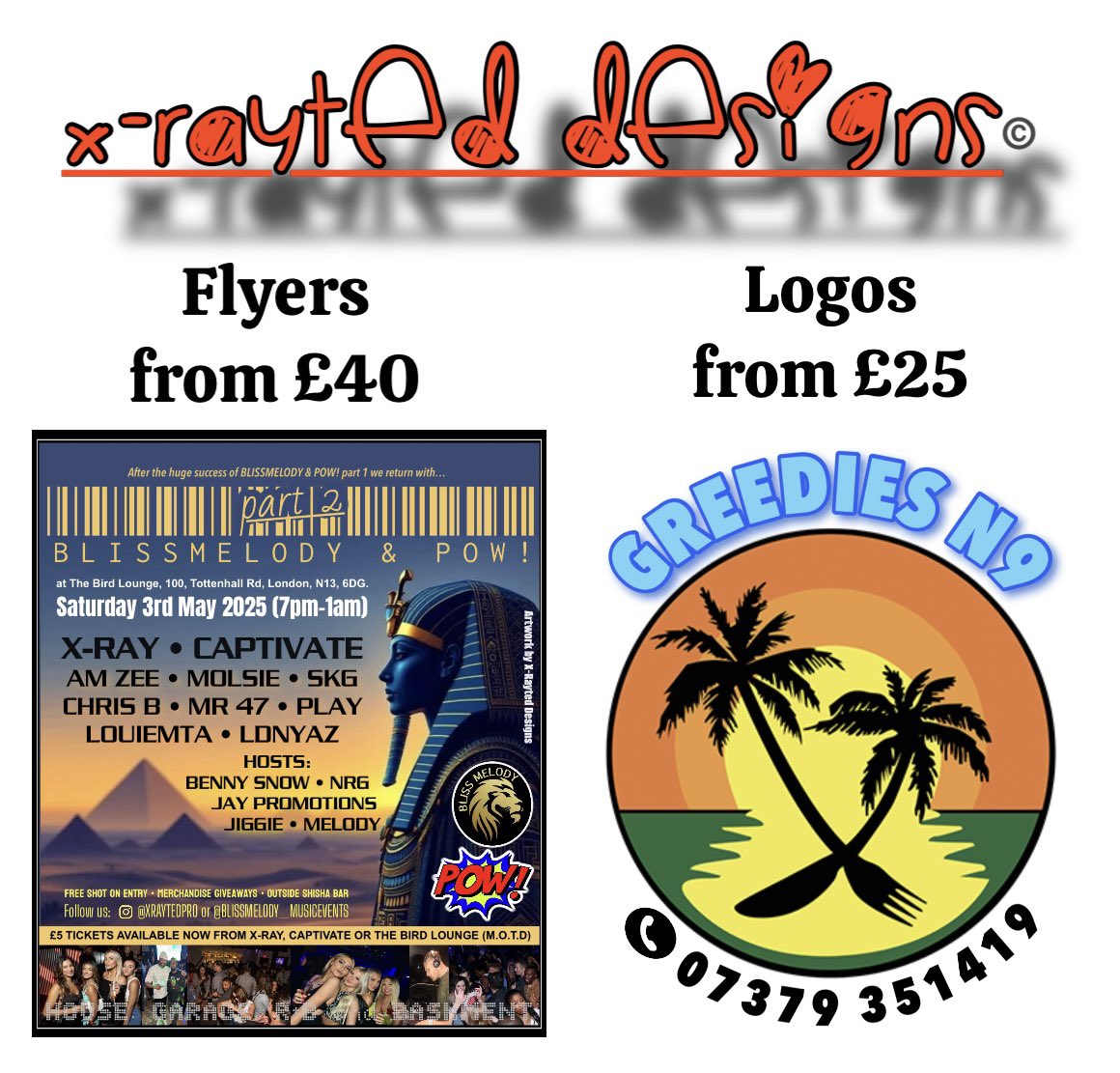 Contact me for flyer or logo designs 🖌️
**Pls share 

<a href="/DJXRAY77/">DJ X-RAY</a> 
<a href="/CRYPTIDSUK/">CRYPTIDS UK 👣🦕</a>