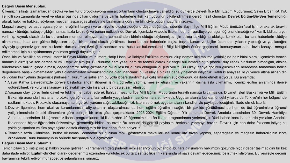DevrekEbs's tweet photo. Eğitim-Bir-Sen Devrek Temsilciliği
Basın Açıklamasıdır. https://t.co/ewRnjNCE1U