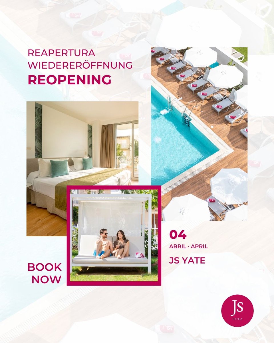 JS_Hotels's tweet image. Our #JSYate is back and that only means one thing:
☀️ unhurried mornings
🌊 beaches just a stone's throw away
🍹 relaxing afternoons

📍 Can Picafort is ready for you. When do you arrive?