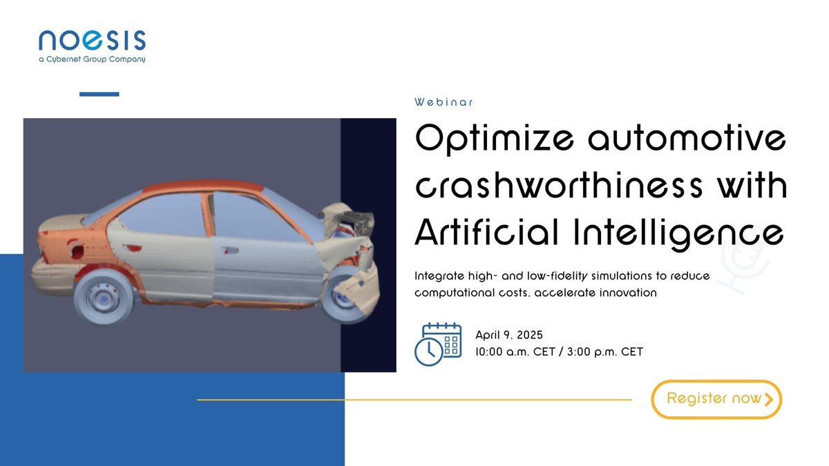 Webinar - April 9 | 10AM &amp; 3PM CET

Accelerating crash analysis while developing safer vehicles.

This webinar discusses how AI-driven technology from Noesis Solutions accelerates complex modeling and analysis to enable faster innovation.

Register now - buff.ly/9GJkfEy