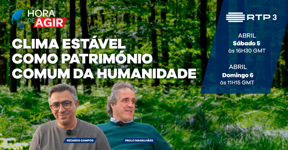 Este fim de semana haverá um programa sobre o CLIMA ESTÁVEL COMO PATRIMÓNIO COMUM DA HUMANIDADE, com o Diretor Executivo da CCH, Paulo Magalhães.

Sábado, 5 de Abril, 17h30 (em Portugal)
Domingo, 6 de Abril, 12h15 (em Portugal)

No programa "HORA DE AGIR" na RTP3.

Não percam!