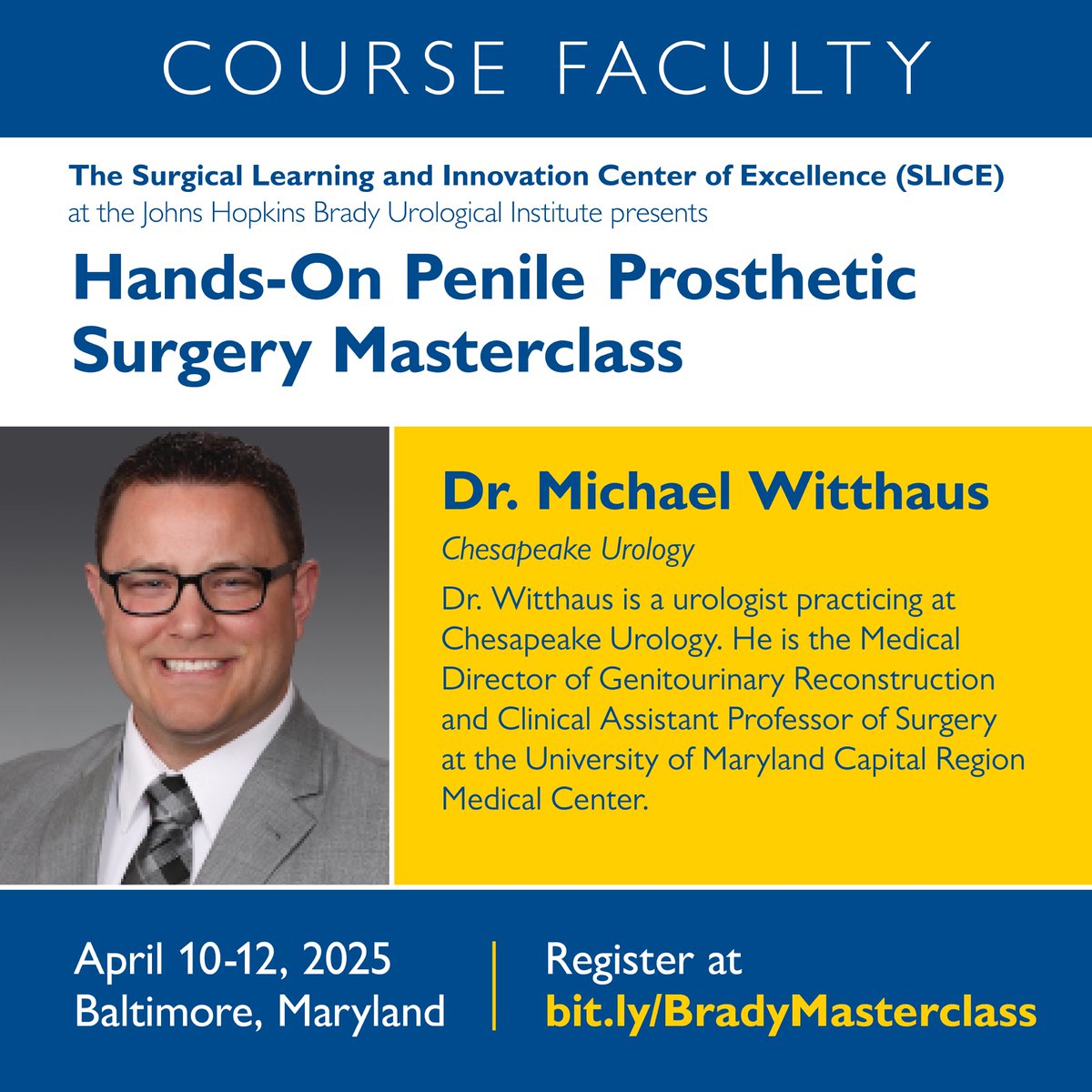 Ahmed Ghazi (@aghazimd) on Twitter photo Only the best expert faculty <a href="/SLICE_JHU/">Simulation Innovation Lab</a> <a href="/brady_urology/">The Johns Hopkins Brady Urological Institute</a> Penile Prothesis & AUS Hands On Masterclass April 10-12th. Online precourse didactics, Inperson interactive discussions, Live surgery & 15 hours of SIM.Few spots left register at bit.ly/BradyMastercla… <a href="/w_witthaus/">Michael W. Witthaus, MD</a> Only the best expert faculty <a href="/SLICE_JHU/">Simulation Innovation Lab</a> <a href="/brady_urology/">The Johns Hopkins Brady Urological Institute</a> Penile Prothesis & AUS Hands On Masterclass April 10-12th. Online precourse didactics, Inperson interactive discussions, Live surgery & 15 hours of SIM.Few spots left register at bit.ly/BradyMastercla… <a href="/w_witthaus/">Michael W. Witthaus, MD</a>