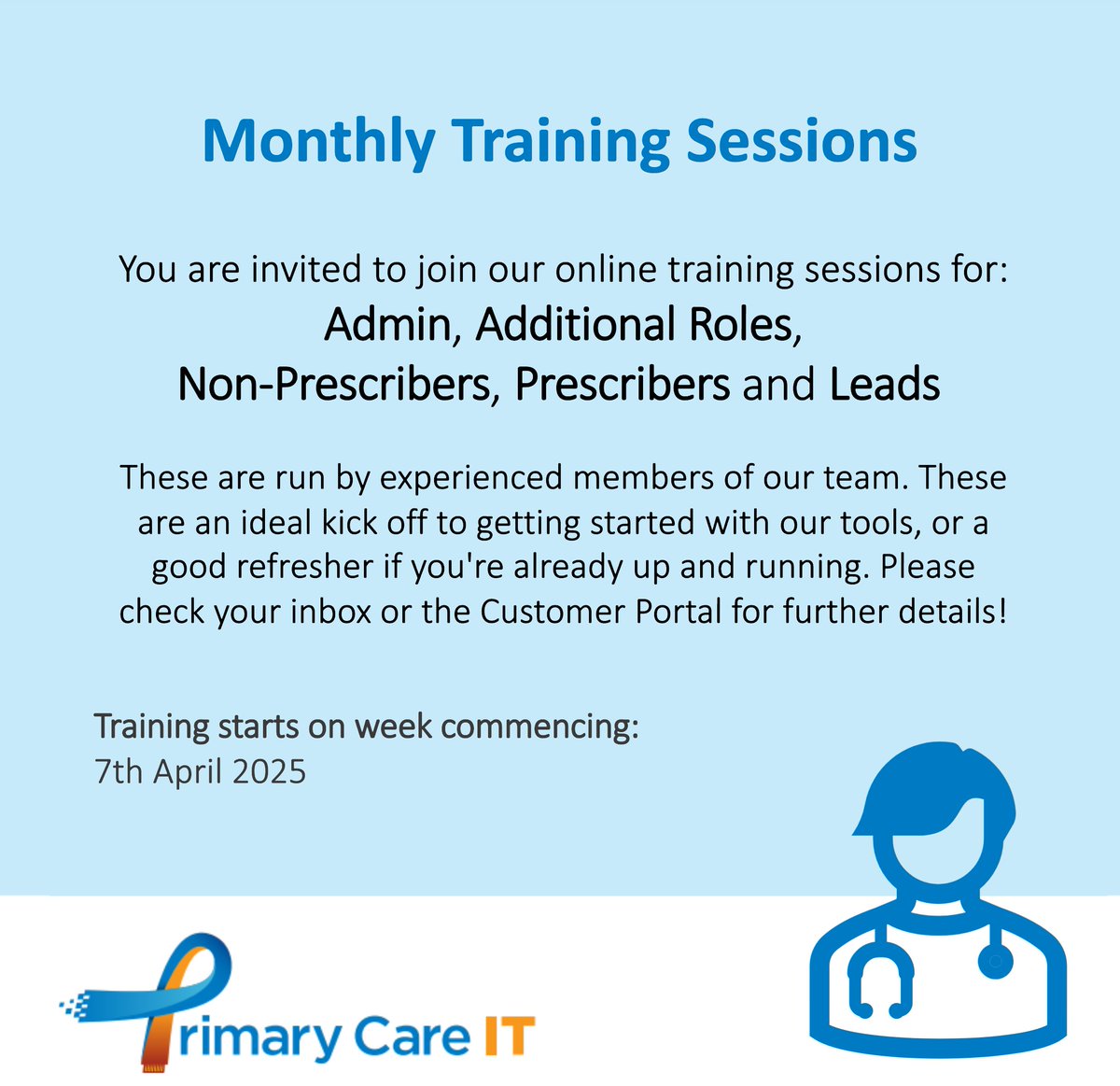 👩‍🏫 Join us for our April training sessions!
Check your inbox or head to our website to find further details on dates, times and links to join. primarycareit.co.uk/webinar-and-tr…
We look forward to seeing you there!