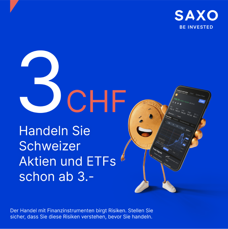 saxobank's tweet photo. Wollen Sie mehr für Ihr Geld? Handeln Sie Schweizer Aktien und ETFs ab 3.- Mindestgebühr.