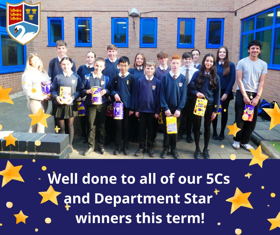 Well done to all our 5Cs and Department Star winners this term! Your hard work and achievements have been recognised, and as a special treat, all winners were entered into a prize draw for some delicious Easter eggs! ⭐️🐣🥳🎉