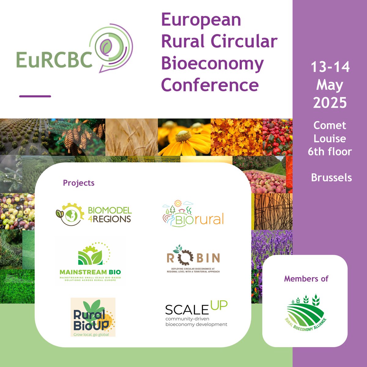 Join European Rural Circular Bioeconomy Conference! 🇪🇺🌱 
13-14 May 2025 | Brussels &amp; Online
Explore tools, policy &amp; success stories with 6 Horizon Europe projects (SCALE-UP, MainstreamBIO, ROBIN, BioRural, BIOMODEL4REGIONS, RuralBioUP).
Keynotes, panels, workshops &amp; networking!