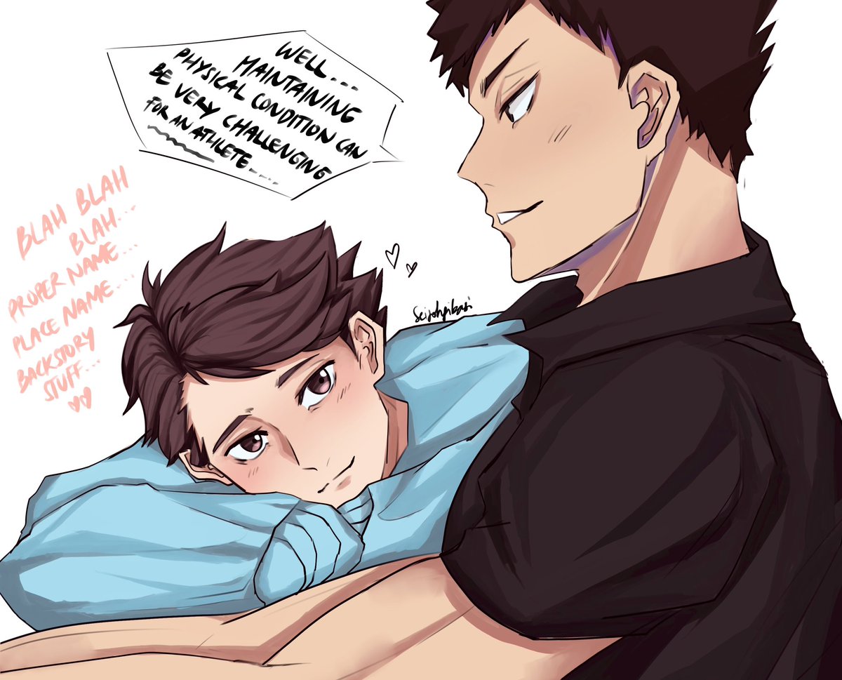 omifikasi's tweet photo. Now here goes the iwaoi version:

Oikawa Tooru (27) CA San Juan setter everytime Iwaizumi Hajime (27) athletic trainer opens his mouth:

#岩及 #Haikyuu #iwaoi #rkgk https://t.co/OHOhUPKoBu