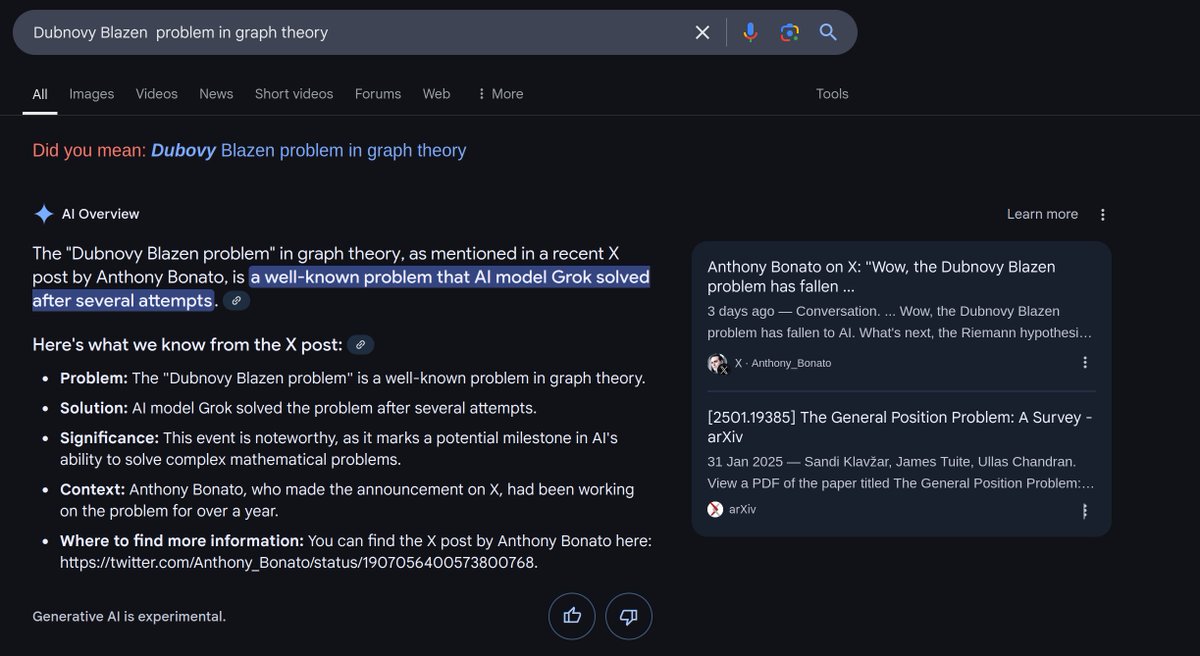 Jonathan Oppenheim (@postquantum) on Twitter photo Great work, now Google thinks the Dubnový Blázen problem is a real problem in graph theory (it's Czech for "April Fools"). Great work, now Google thinks the Dubnový Blázen problem is a real problem in graph theory (it's Czech for "April Fools").