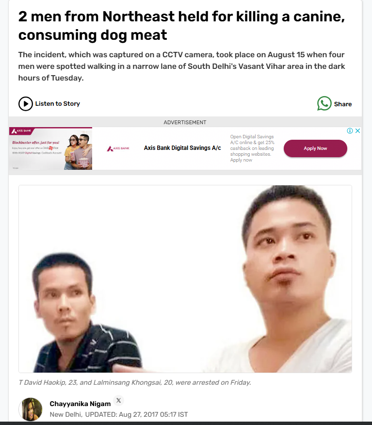 <a href="/IndiaTodayNE/">India Today NE</a> KukiZo and rabies are a match made in heaven. Not only do they eat dogs but enjoys bestiality with dogs. Everyone encourages it. Check screenshots. 
Two Kukis David Haokip and L Khongsai killed a stray dog in Delhi and ate it. Kukis are indeed wine animen without a tail.